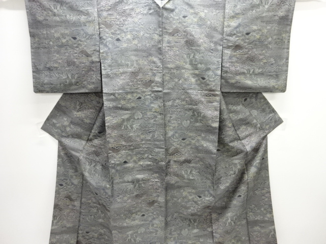 JAPANESE KIMONO / TOKAMACHI TSUMUGI / WOVEN FLORAL PLANTS